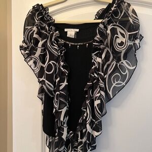 ALBERTO MAKALI BLACK BEADED TANK WITH RUFFLED BLOUSING